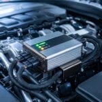 Boîtier électronique de réduction de consommation installé sur un moteur de voiture moderne.