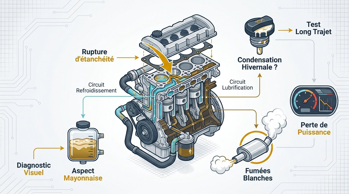 Diagnostic visuel de la mayonnaise dans le vase d'expansion moteur