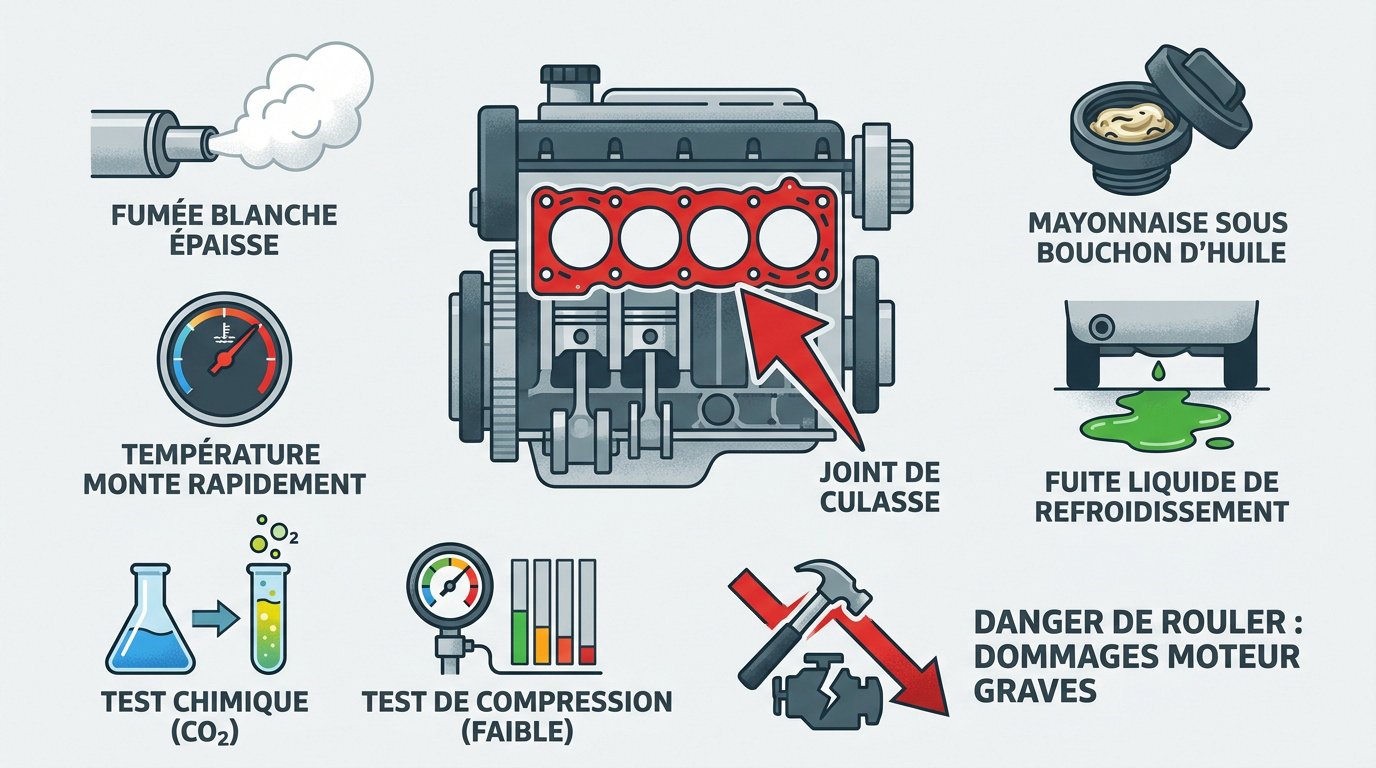 Symptômes visuels d'un joint de culasse défectueux sur un moteur automobile