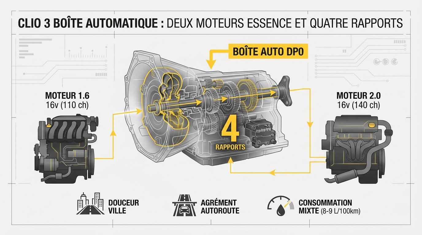Moteurs essence et boîte automatique DP0 de la Renault Clio 3